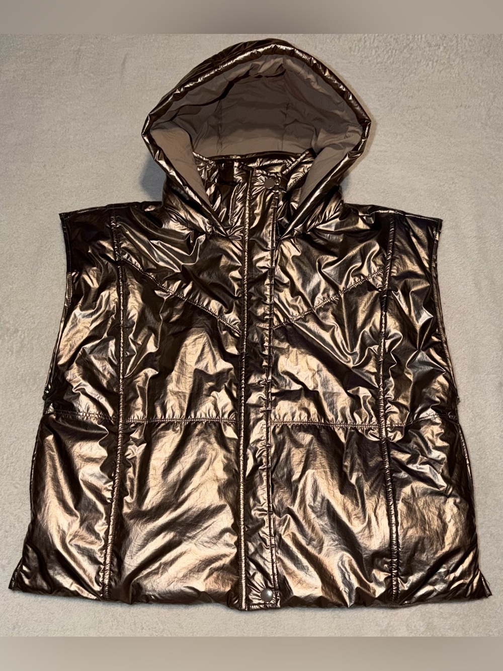 Daily Practice by Anthropologie Metallic Puffer Vest Bronze Size-M